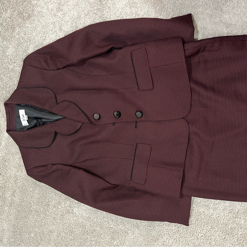 Le Suit Burgundy Suit Jacket and Skirt